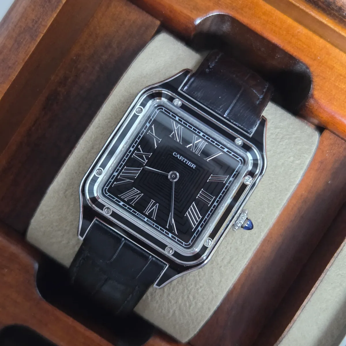 Cartier Santos Dumont Large Black Lacquer WSSA0046