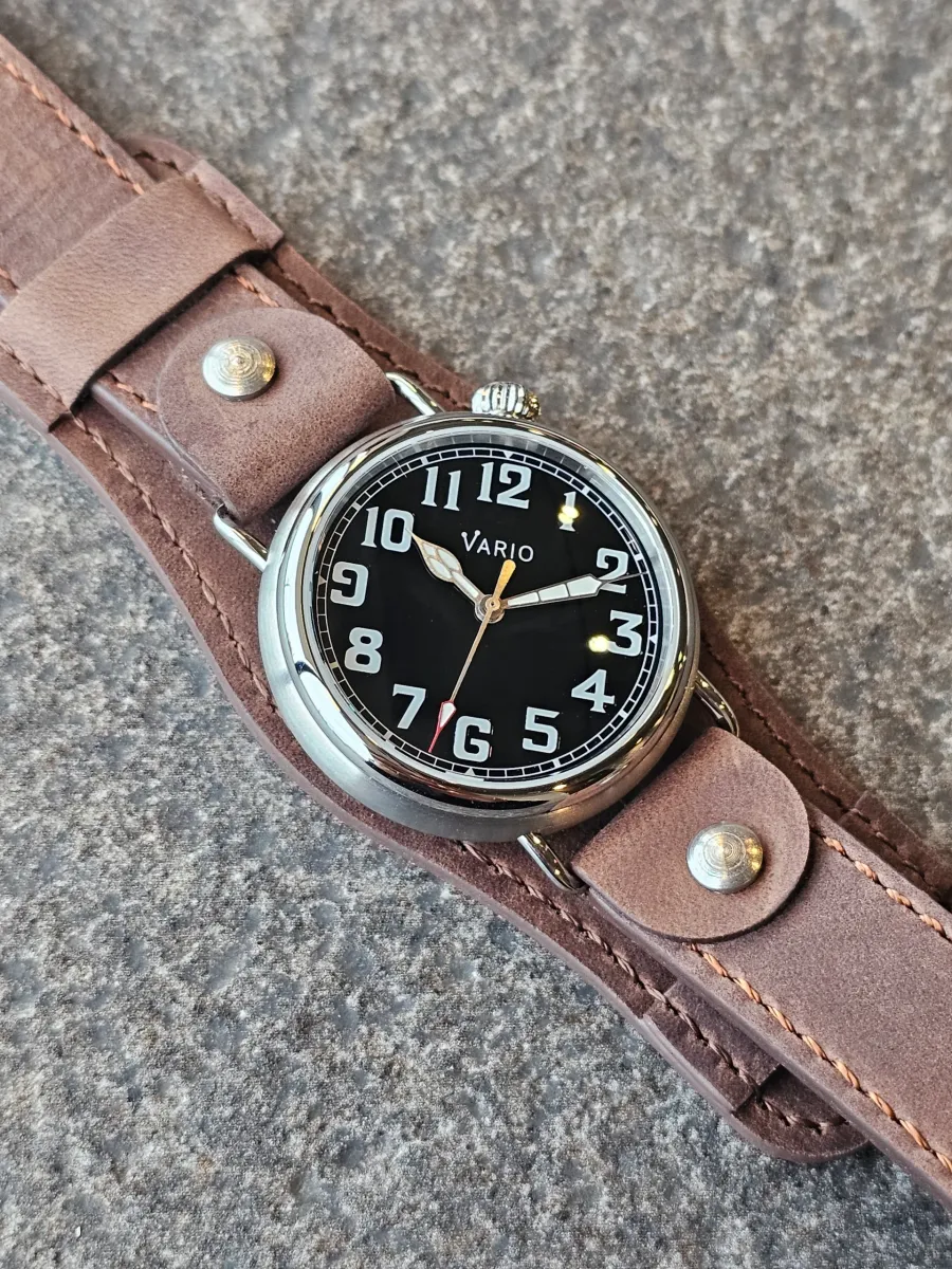 Vario 1918 Pilot Black Dial with White Lume Watch, 37mm